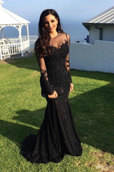 Mermaid Long Sleeves Prom Dresses, Evening Dress with Appliques